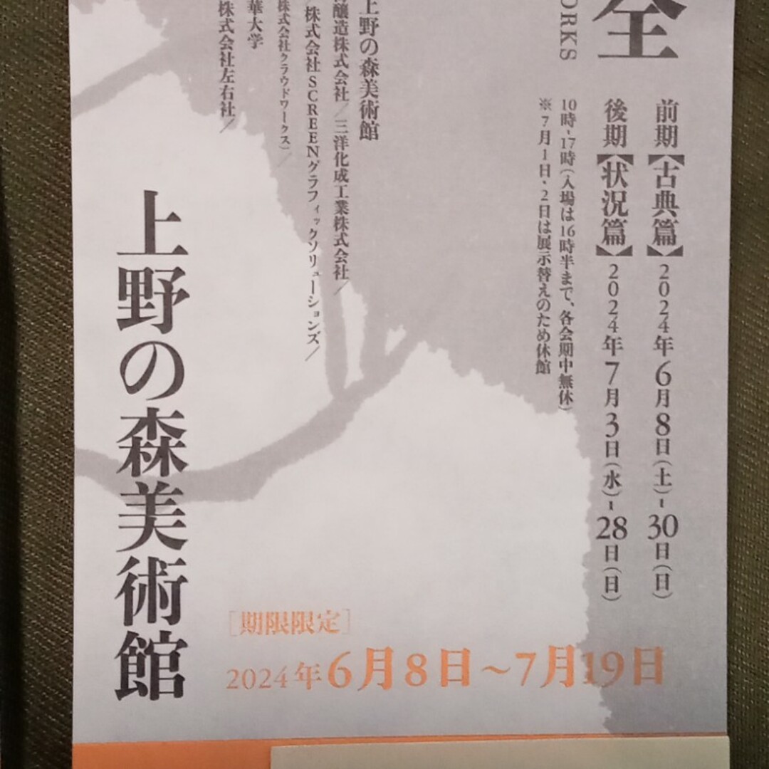 ☆石川九楊大全入場券 ※２枚　上野の森美術館 チケットの施設利用券(美術館/博物館)の商品写真