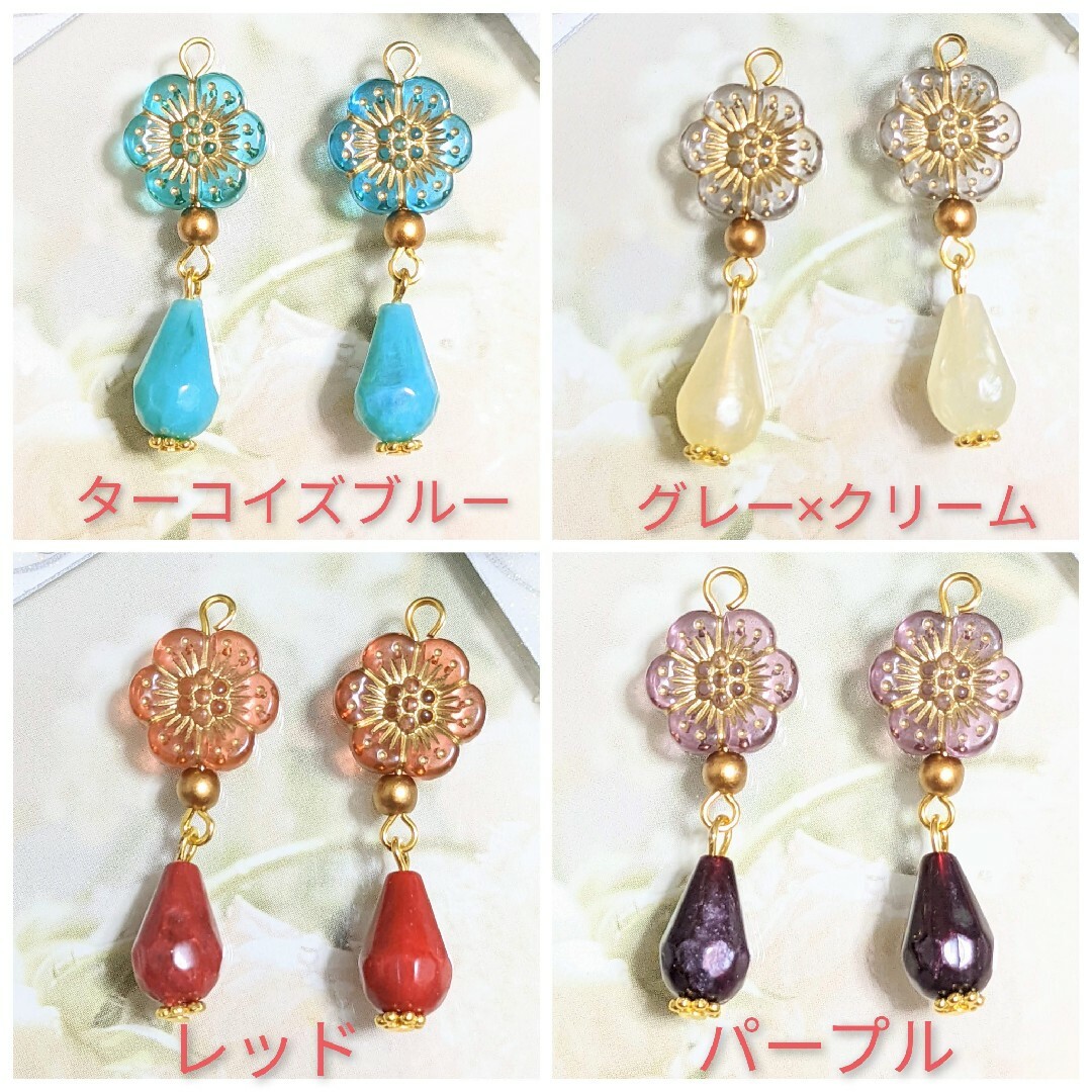 【693】ハンドメイド　ピアス　イヤリング　アンティーク　フラワー　雫形 ハンドメイドのアクセサリー(ピアス)の商品写真