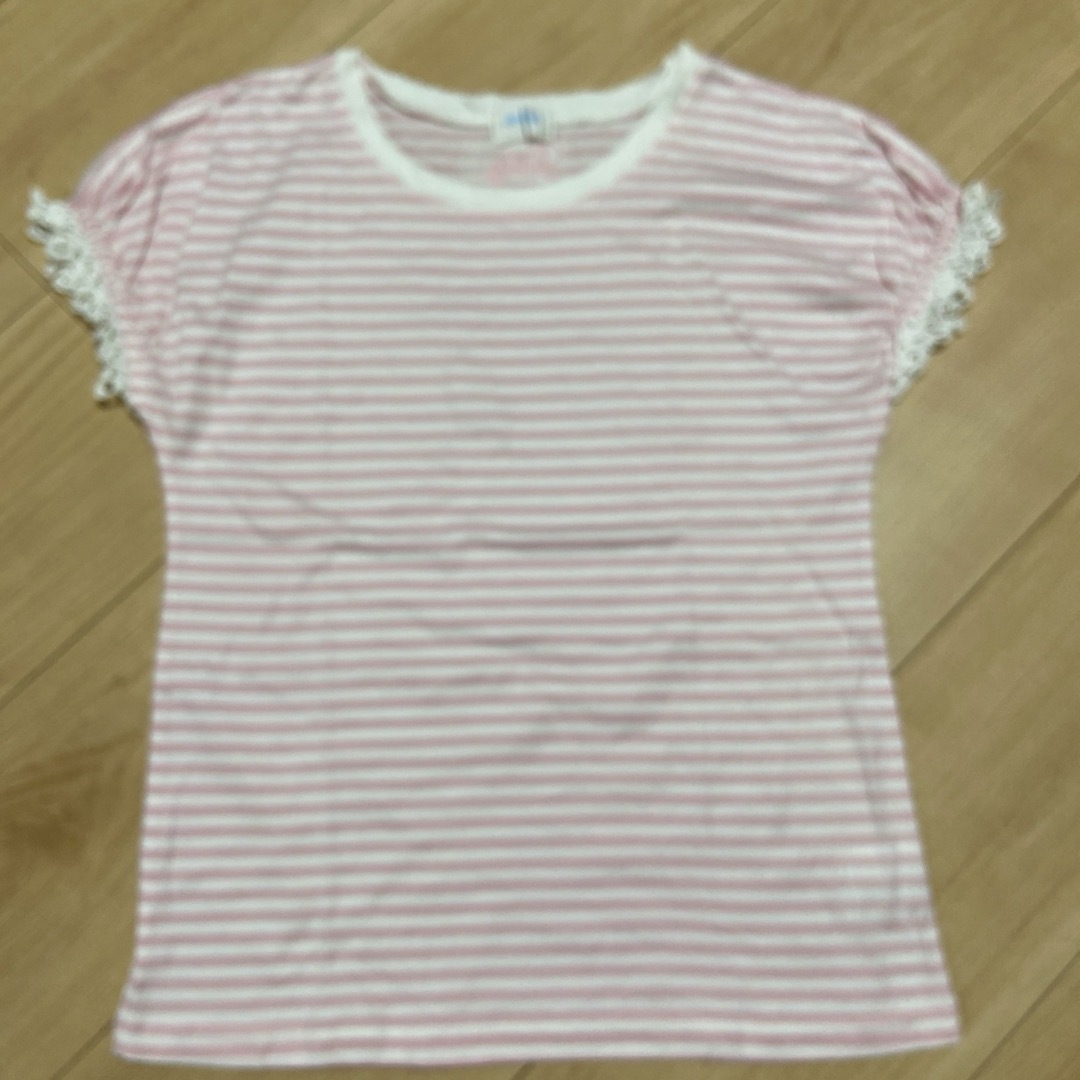 Shirley Temple(シャーリーテンプル)のシャーリーテンプル　ピンクボーダーTシャツ　150 キッズ/ベビー/マタニティのキッズ服女の子用(90cm~)(Tシャツ/カットソー)の商品写真