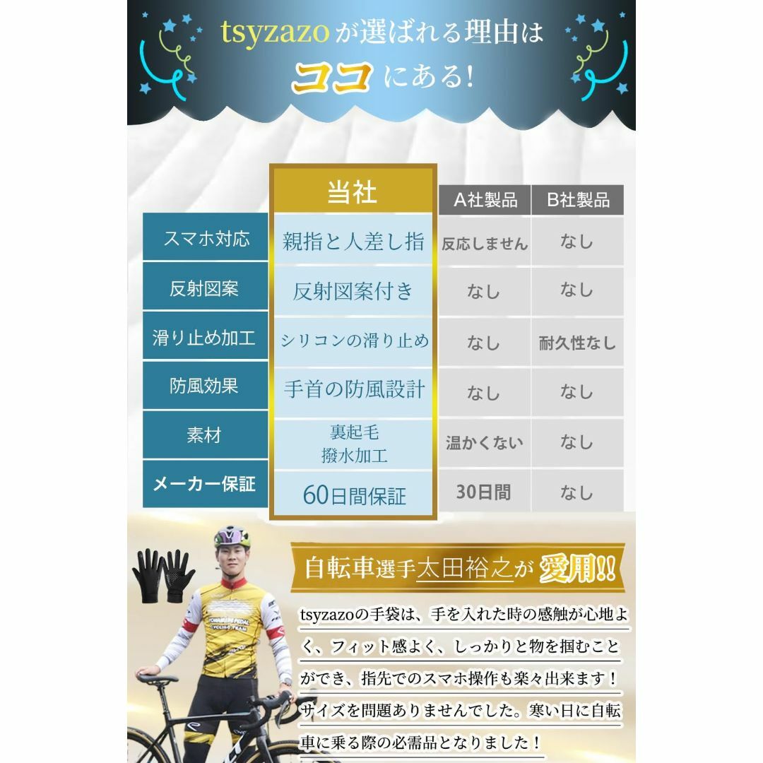 サイズ:フリーサイズ_色:ブラック自転車選手が愛用防寒手袋 ランニンググロー スポーツ/アウトドアの自転車(ウエア)の商品写真