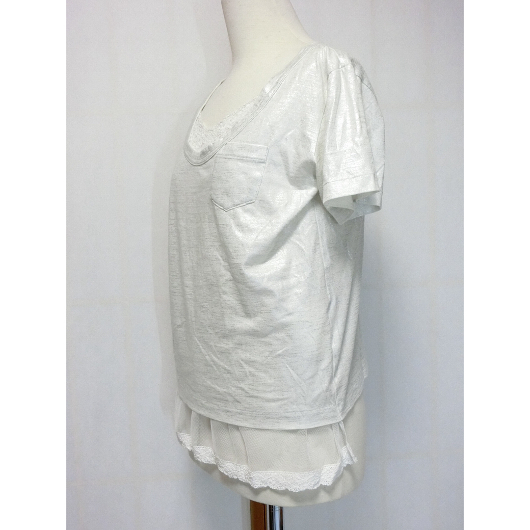 sacai luck(サカイラック)のsacai luck サカイ　シルバーラメに白いレースの半袖カットソー 1 メンズのトップス(Tシャツ/カットソー(半袖/袖なし))の商品写真