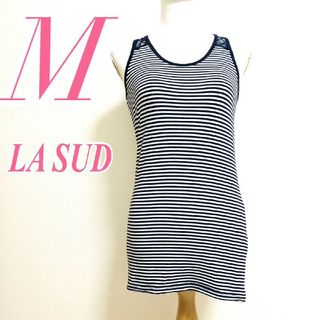 ラシュッド(LASUD)のラシュッド　タンクトップ　M　ブルー　ホワイト　ボーダー　レース(タンクトップ)