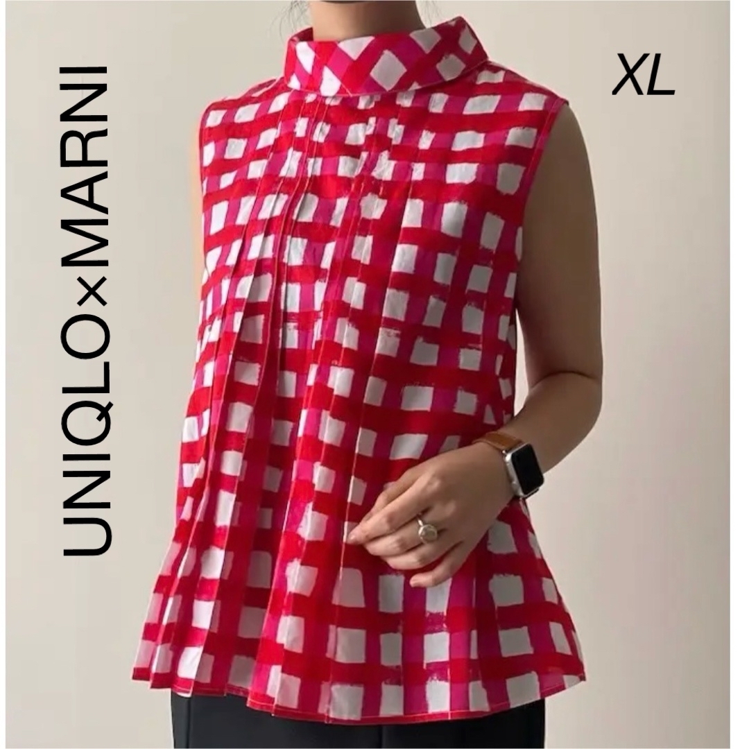 UNIQLO(ユニクロ)のUNIQLO★MARNI タック ブラウス ノースリーブ ハイネック【新品】 レディースのトップス(シャツ/ブラウス(半袖/袖なし))の商品写真