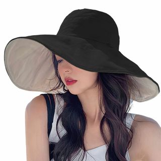 【色: ブラック】[Candybay] UVカット 帽子 レディース つば広帽子(その他)