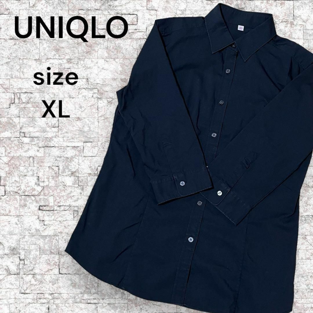 UNIQLO(ユニクロ)のUNIQLO ユニクロ ブラウス シャツ 七分袖 ブラック 黒 レディース XL レディースのトップス(シャツ/ブラウス(長袖/七分))の商品写真