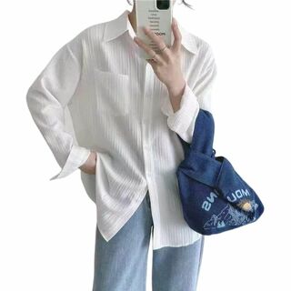 【色: ホワイト】カーディガン レディース シャツ 長袖 UVカット 紫外線対策(その他)