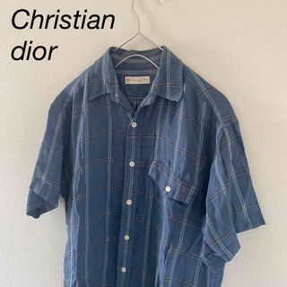 クリスチャンディオール(Christian Dior)のChristiandiorクリスチャンディオール半袖チェックシャツメンズブルーm(シャツ)