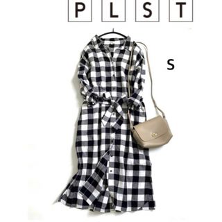 PLST - プラステ　リネン入　ブロックチェックロングシャツワンピース