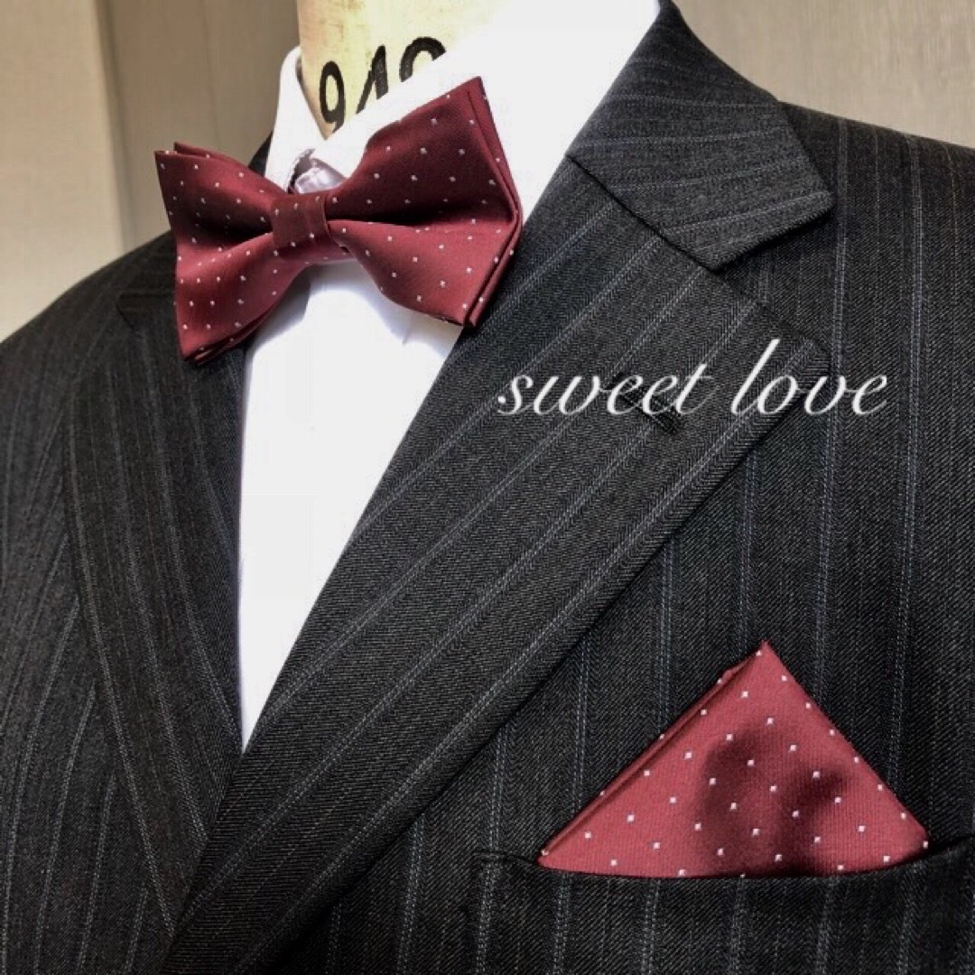 蝶ネクタイ ポケットチーフ2点セット/メンズ/ワインレッド メンズのファッション小物(ネクタイ)の商品写真