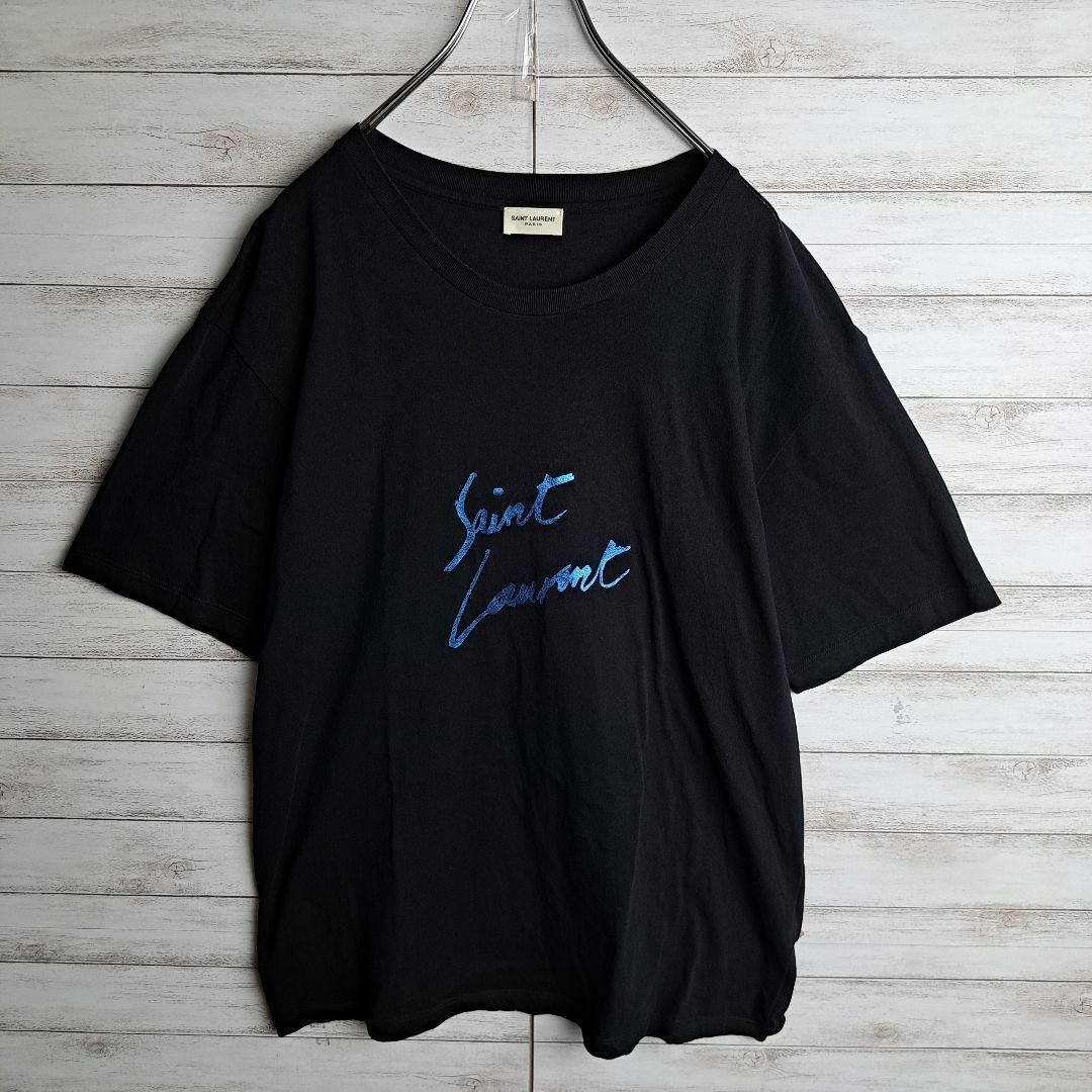 Saint Laurent(サンローラン)の【レアカラー】 サンローランパリ レデザイン ビックロゴ Tシャツ ブルー ロゴ メンズのトップス(Tシャツ/カットソー(半袖/袖なし))の商品写真