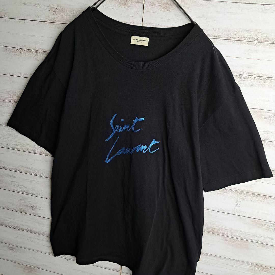 Saint Laurent(サンローラン)の【レアカラー】 サンローランパリ レデザイン ビックロゴ Tシャツ ブルー ロゴ メンズのトップス(Tシャツ/カットソー(半袖/袖なし))の商品写真