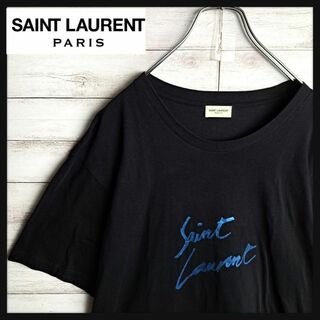 Saint Laurent - 【レアカラー】 サンローランパリ レデザイン ビックロゴ Tシャツ ブルー ロゴ