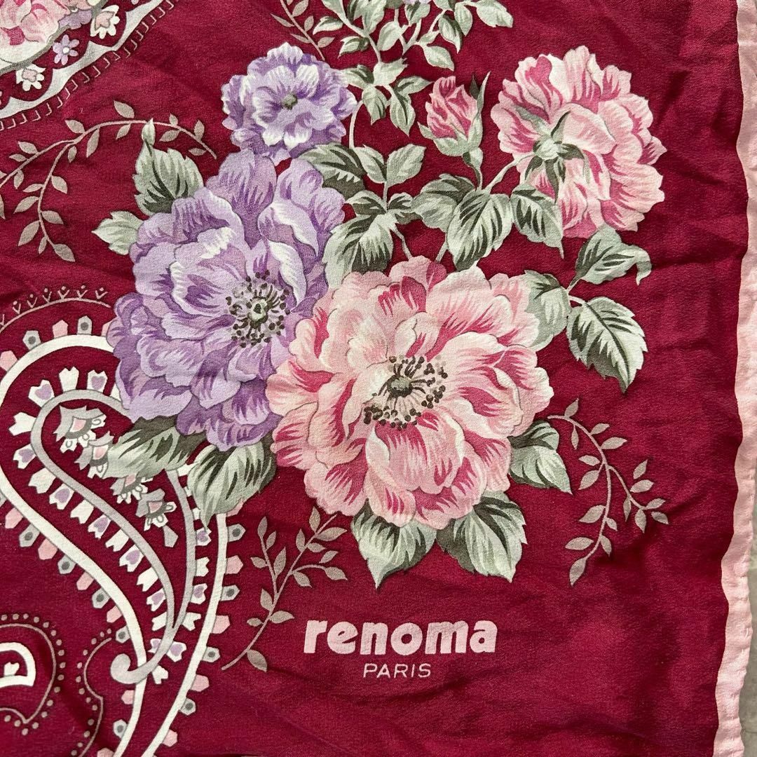 RENOMA(レノマ)のレノマ シルク 花柄 大判 スカーフ ペイズリー ボルドー レディースのファッション小物(バンダナ/スカーフ)の商品写真