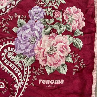 レノマ(RENOMA)のレノマ シルク 花柄 大判 スカーフ ペイズリー ボルドー(バンダナ/スカーフ)