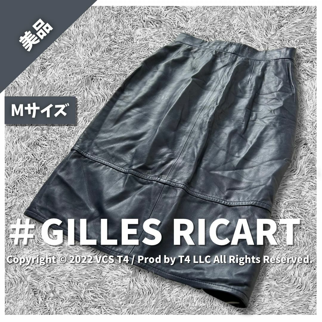 【美品】 GILLES RICART レザーひざ丈スカート M  ✓3446 レディースのスカート(ひざ丈スカート)の商品写真