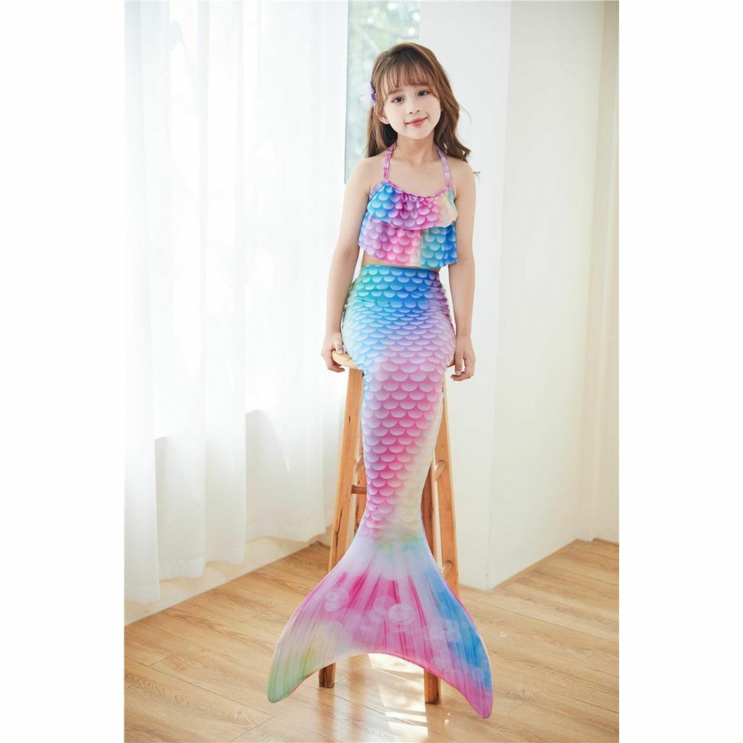 【新品未使用】 キッズ　水着　人魚姫　レインボー　120cm　コスプレ かわいい キッズ/ベビー/マタニティのキッズ服女の子用(90cm~)(水着)の商品写真