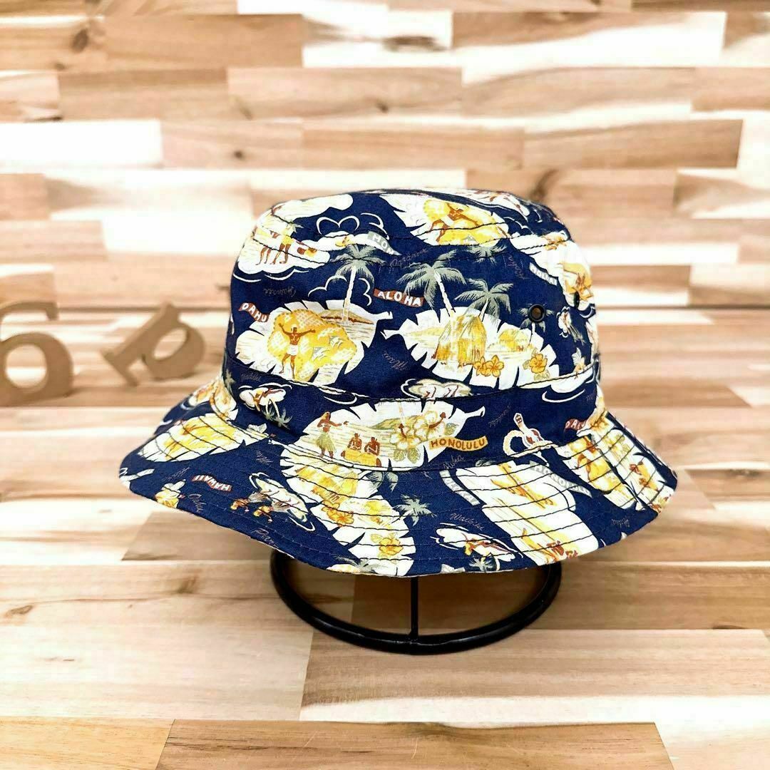 NEW YORK HAT(ニューヨークハット)の【ニューヨークハット】アロハ ハワイアン ハット トロピカル 海 L 紺×白 メンズの帽子(ハット)の商品写真