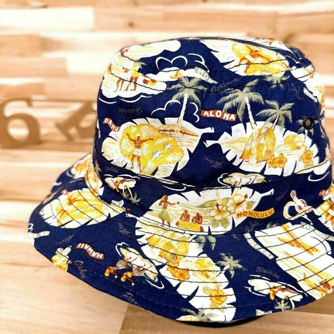 NEW YORK HAT(ニューヨークハット)の【ニューヨークハット】アロハ ハワイアン ハット トロピカル 海 L 紺×白 メンズの帽子(ハット)の商品写真