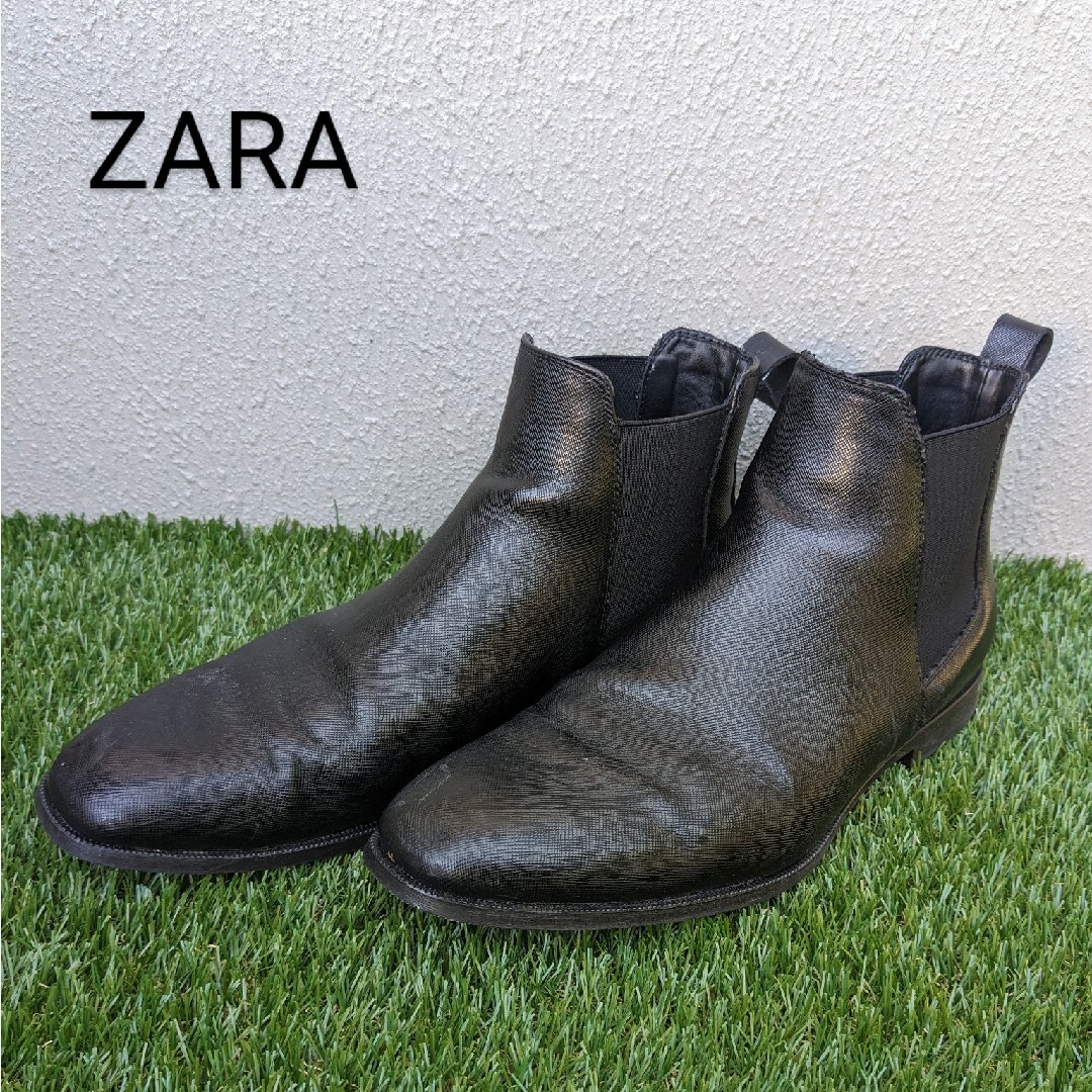 ZARA(ザラ)のZARAサイドゴアブーツ42黒 / ザラ革靴ブラックビジネス通勤レインサイドゴム メンズの靴/シューズ(ブーツ)の商品写真