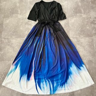 未使用 プリント ロング ワンピース フレアスカート カシュクール XL程度(ロングワンピース/マキシワンピース)