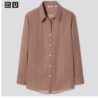 ユニクロ(UNIQLO)のUNIQLO❤️ユニクロシアーストライプシャツ長袖・L size⭐️brown(シャツ/ブラウス(長袖/七分))