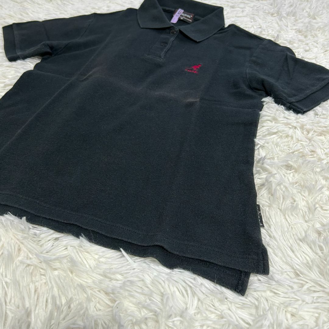 KANGOL(カンゴール)の【ヴィンテージ】カンゴール ポロシャツ M 刺繍 黒 綿100% ✓3354 レディースのトップス(ポロシャツ)の商品写真