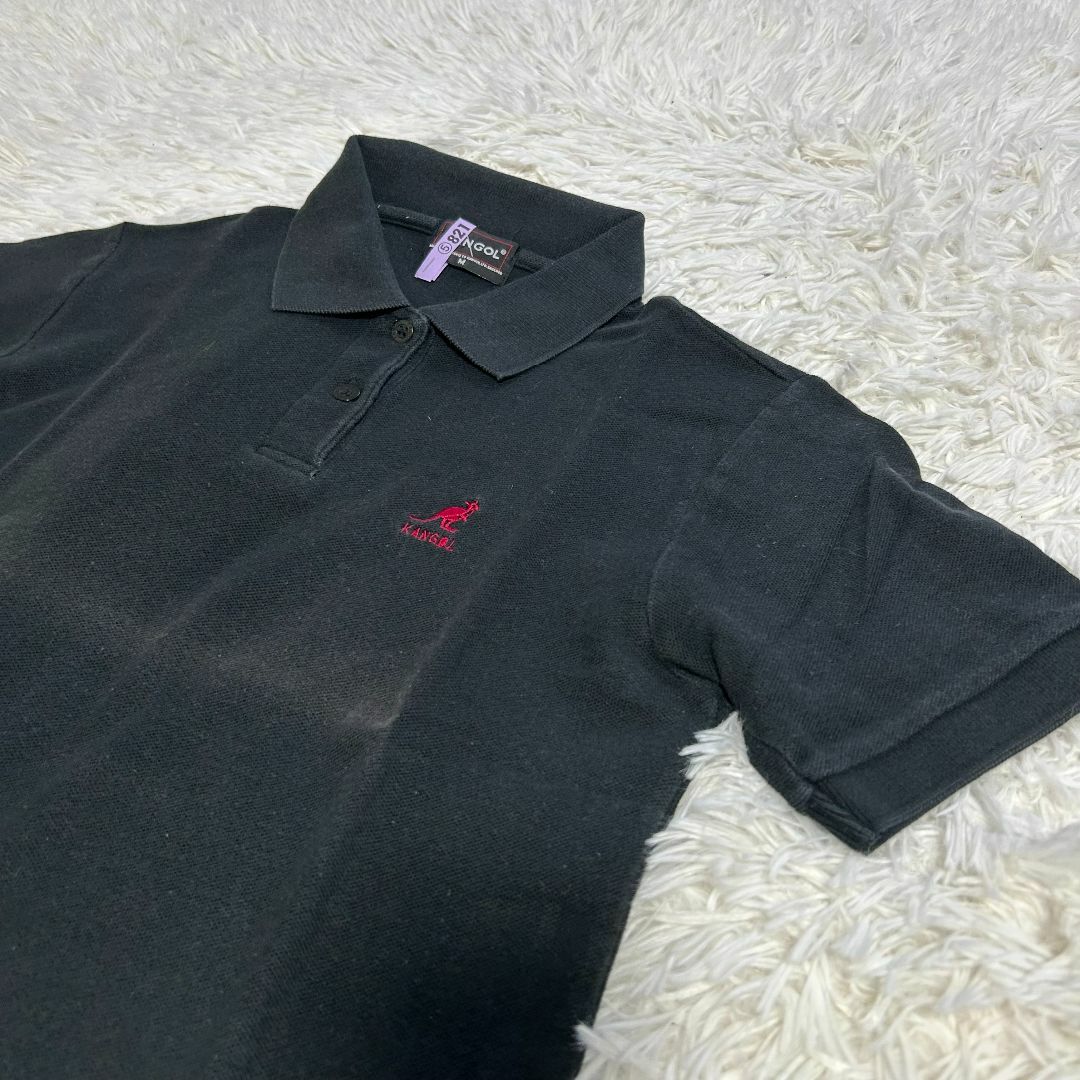 KANGOL(カンゴール)の【ヴィンテージ】カンゴール ポロシャツ M 刺繍 黒 綿100% ✓3354 レディースのトップス(ポロシャツ)の商品写真