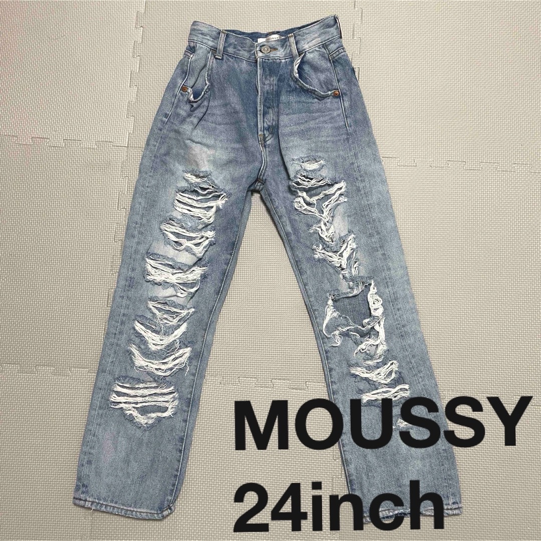 moussy(マウジー)のMOUSSY マウジー　デニム　ダメージ　24インチ レディースのパンツ(デニム/ジーンズ)の商品写真