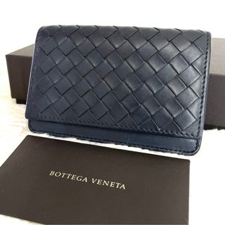 ボッテガヴェネタ(Bottega Veneta)の美品☆ボッテガヴェネタ イントレチャート カードケース 名刺入れ ネイビー 紺(名刺入れ/定期入れ)