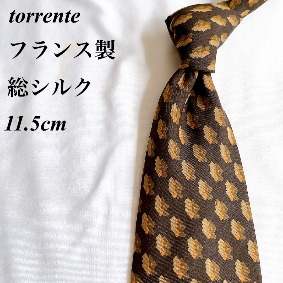 美品★torrente★ブラウン★小紋★総シルク★フランス製★ネクタイ★11.5 メンズのファッション小物(ネクタイ)の商品写真