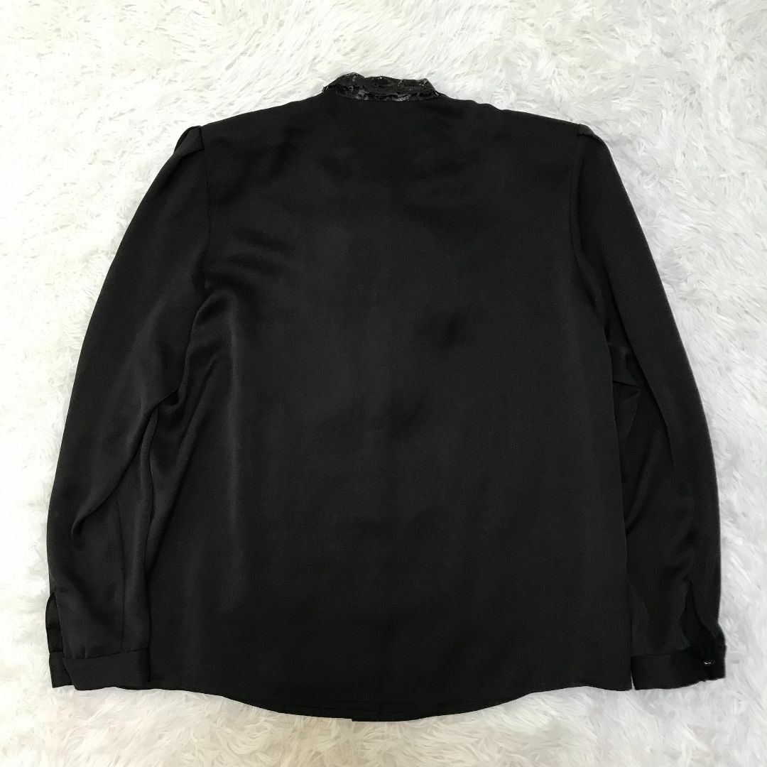 【ヴィンテージ】 長袖ブラウス M 黒 9号 リボン 肩パッド ✓3331 レディースのトップス(ポロシャツ)の商品写真