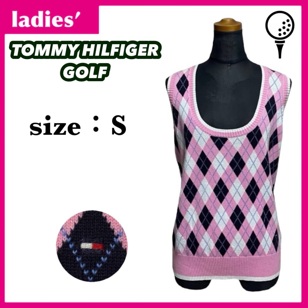 TOMMY HILFIGER(トミーヒルフィガー)のトミーヒルフィガーゴルフ ベスト レディース サイズS ピンク アーガイル柄 スポーツ/アウトドアのゴルフ(ウエア)の商品写真
