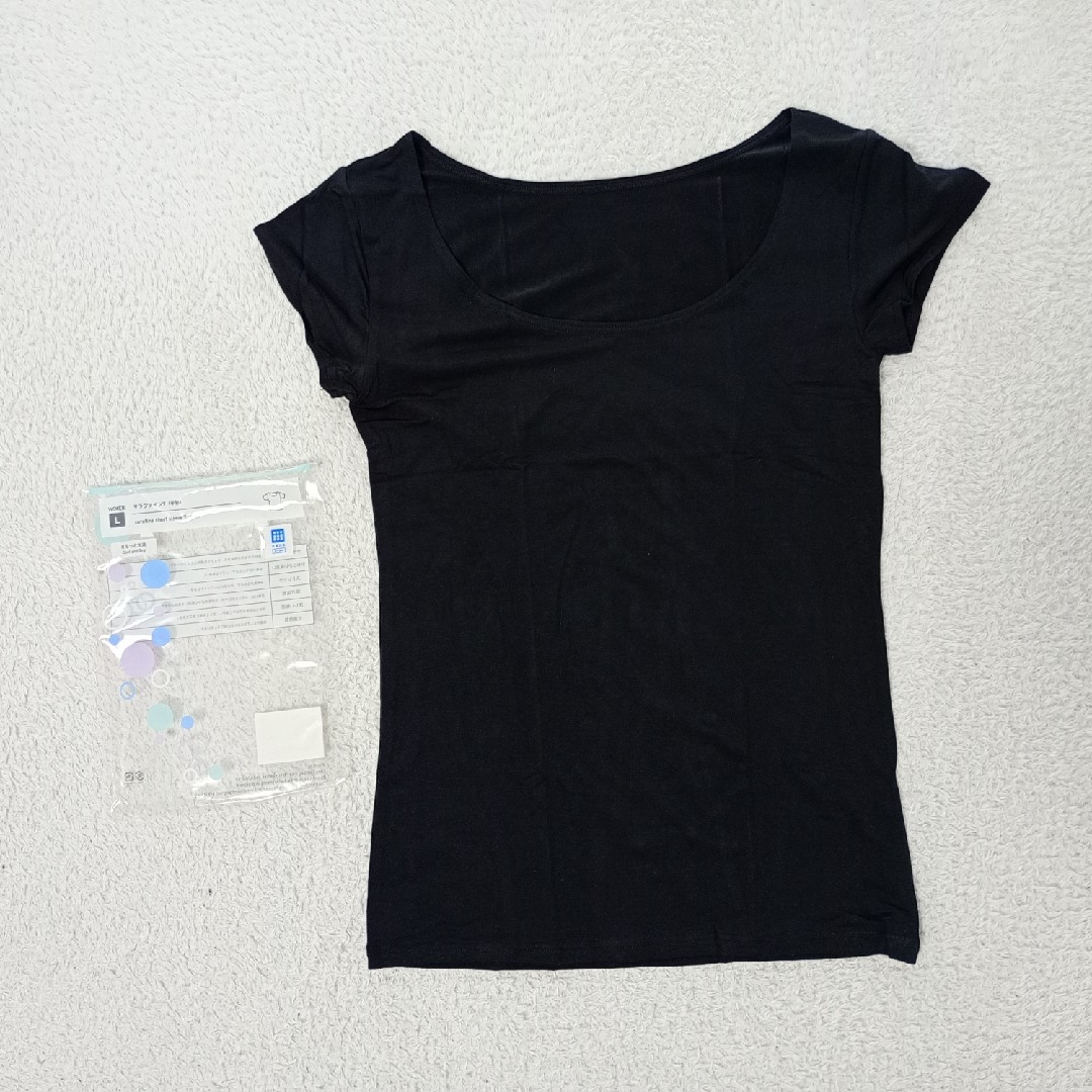 UNIQLO(ユニクロ)の未使用品 UNIQLO サラファイン Tシャツ 半袖 Lサイズ ブラック 黒 レディースの下着/アンダーウェア(アンダーシャツ/防寒インナー)の商品写真