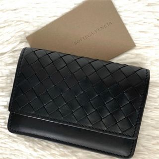 ボッテガヴェネタ(Bottega Veneta)の美品☆ボッテガヴェネタ イントレチャート 名刺入れ カードケース ブラック 黒(名刺入れ/定期入れ)