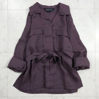 美品♪インディヴィ INDIVI 長袖ブラウス ウエストリボン ベルト スリット