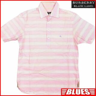 バーバリーブラックレーベル(BURBERRY BLACK LABEL)のバーバリーブラックレーベル ポロシャツ L ピンク ボーダー 刺繍 NR3860(ポロシャツ)