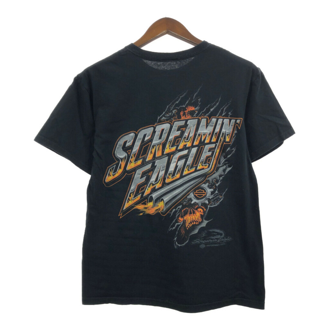 Harley Davidson(ハーレーダビッドソン)のHARLEY DAVIDSON ハーレーダビッドソン Screamin' Eagle 半袖Ｔシャツ バイク ロゴ ブラック (メンズ L相当) 中古 古着 Q6450 メンズのトップス(Tシャツ/カットソー(半袖/袖なし))の商品写真