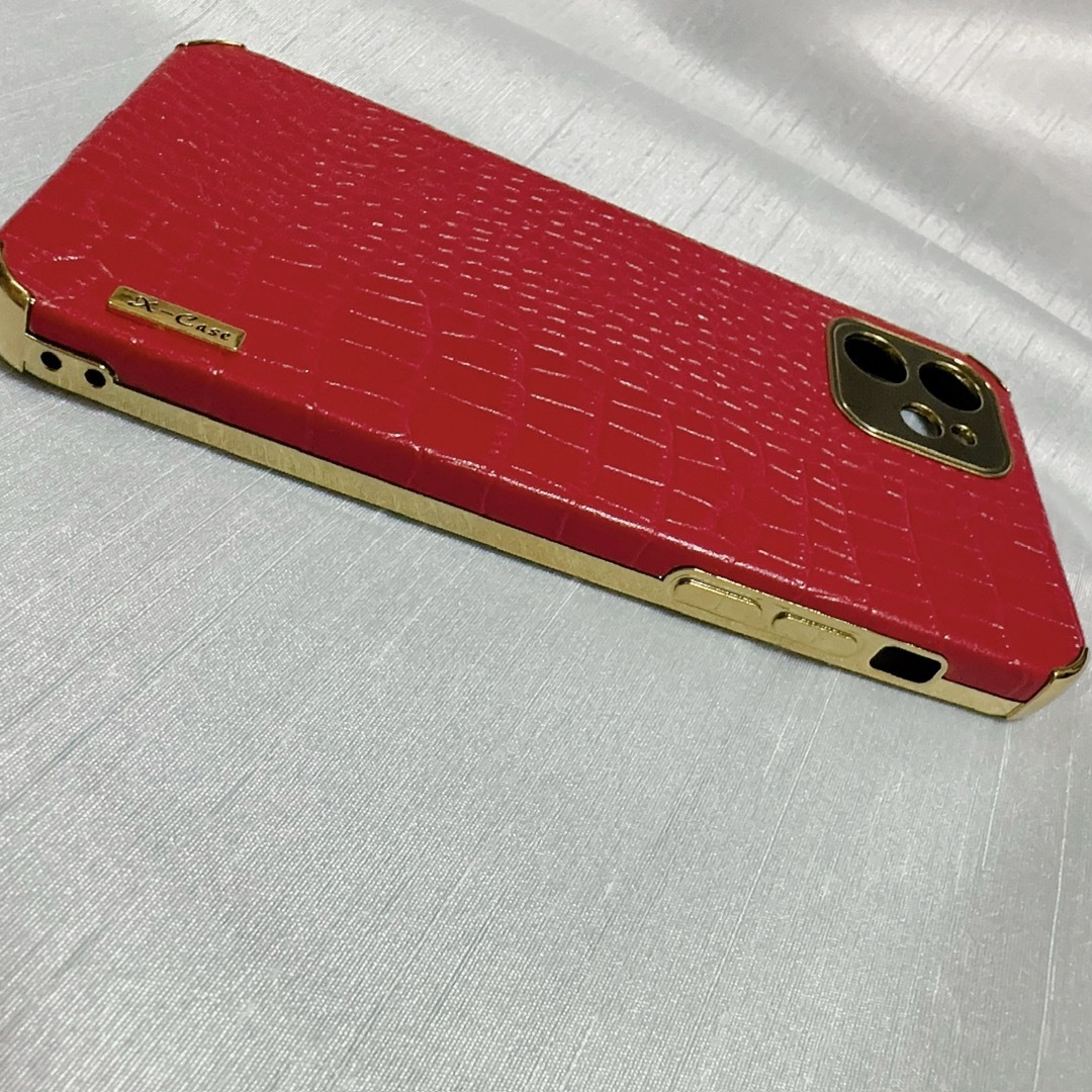 残1点‼️リング付 iPhone 12 ケース クロコダイル柄 赤  スマホ/家電/カメラのスマホアクセサリー(iPhoneケース)の商品写真
