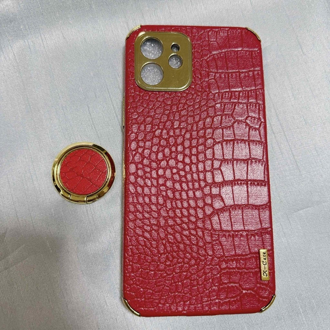残1点‼️リング付 iPhone 12 ケース クロコダイル柄 赤  スマホ/家電/カメラのスマホアクセサリー(iPhoneケース)の商品写真