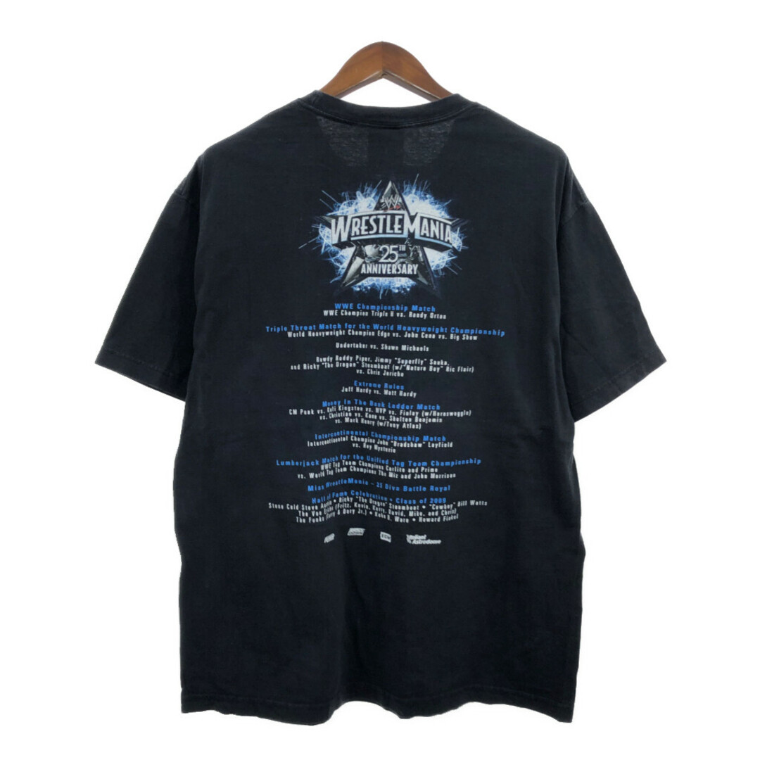 WWE WRESTLE MANIA 25th Anniversary 半袖Ｔシャツ プロレス ブラック (メンズ X-LARGE) 中古 古着 Q6451 メンズのトップス(Tシャツ/カットソー(半袖/袖なし))の商品写真