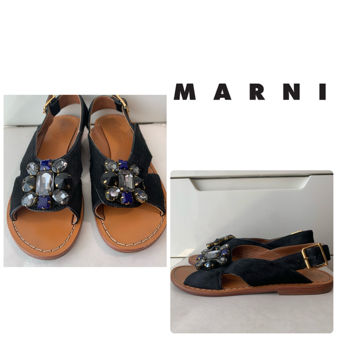 Marni(マルニ)のマルニ　ブラックハラコ　ビジュー　サンダル レディースの靴/シューズ(サンダル)の商品写真