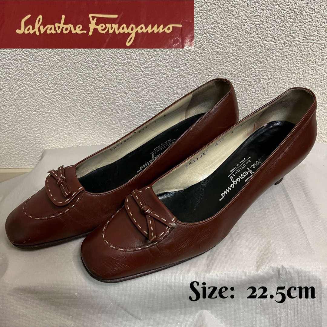 Salvatore Ferragamo(サルヴァトーレフェラガモ)の【最終値下】サルヴァトーレフェラガモ　パンプスブラウンサイズ22.5cm 中古品 レディースの靴/シューズ(ハイヒール/パンプス)の商品写真