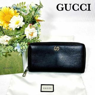 Gucci - ☆美品☆ GUCCI ラウンドファスナー ドリアン GGメタル レザー 黒 財布