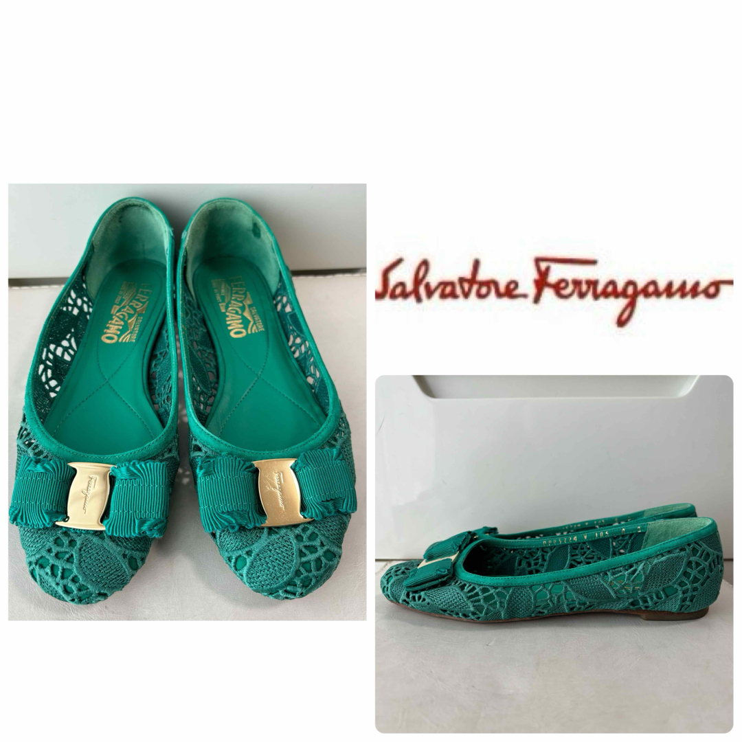 Salvatore Ferragamo(サルヴァトーレフェラガモ)の専用　フェラガモ　ヴァラ　グリーン　リボン　パンプス レディースの靴/シューズ(ハイヒール/パンプス)の商品写真