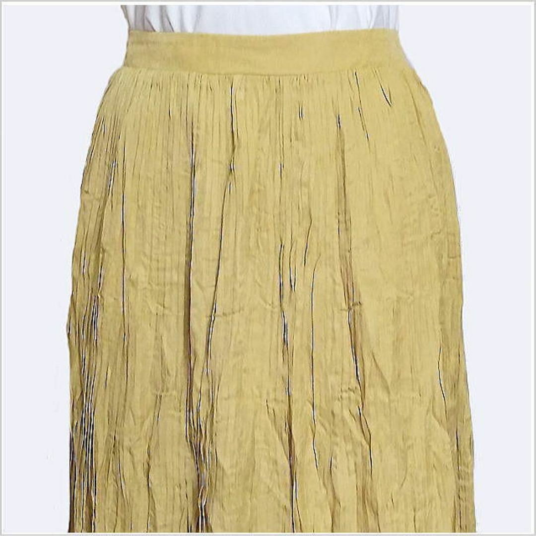 新品タグ付〈ELVENCE DEUX〉 黄色プリーツロングフレアスカート M～L レディースのスカート(ロングスカート)の商品写真