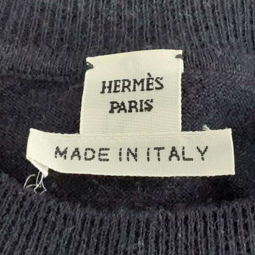 Hermes(エルメス)のHERMES(エルメス) 半袖セーター サイズ36 S レディース美品  - ダークネイビー×白×ブラウン シルク レディースのトップス(ニット/セーター)の商品写真