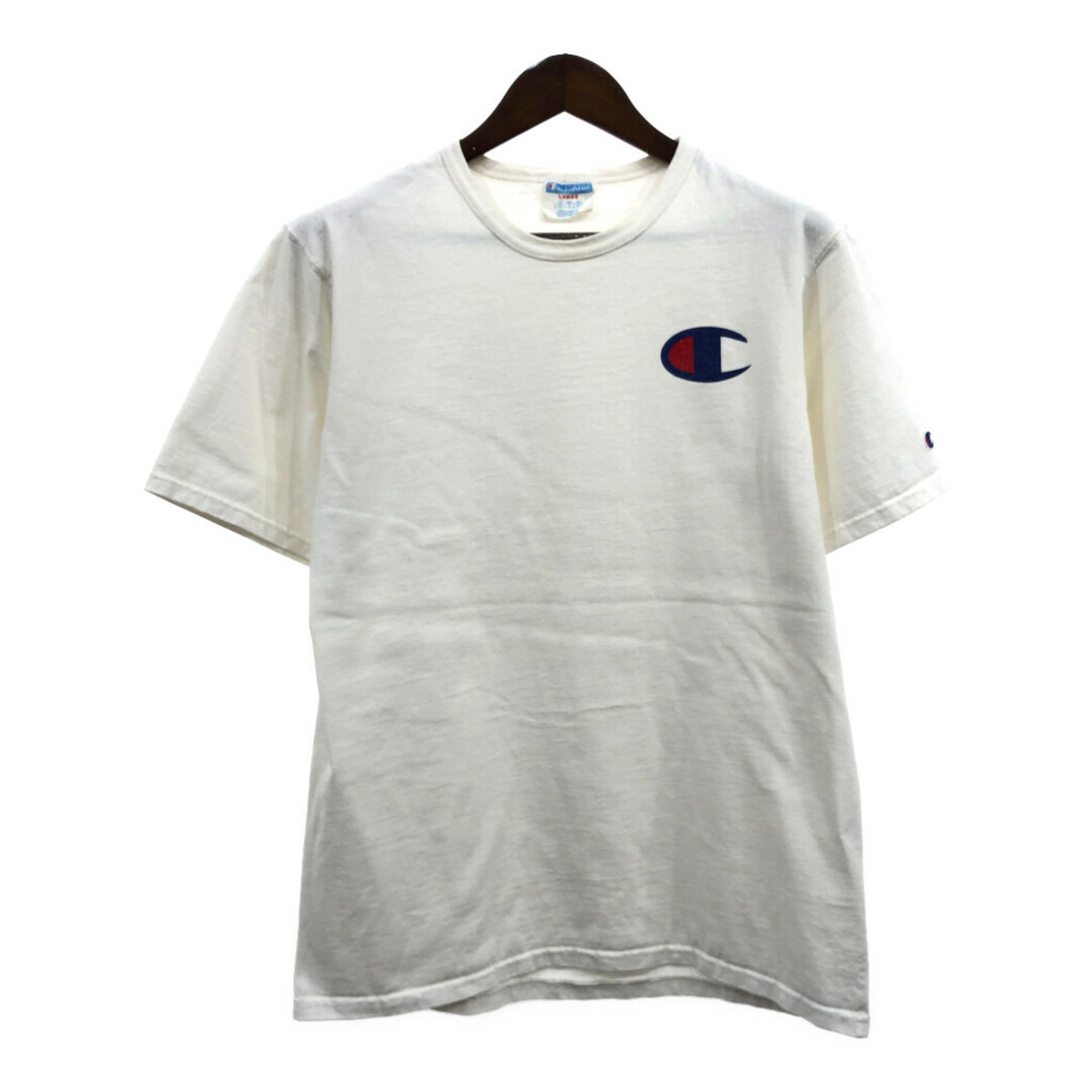 Champion(チャンピオン)のChampion チャンピオン ワンポイントロゴ 半袖Ｔシャツ ホワイト (メンズ LARGE) 中古 古着 Q6462 メンズのトップス(Tシャツ/カットソー(半袖/袖なし))の商品写真