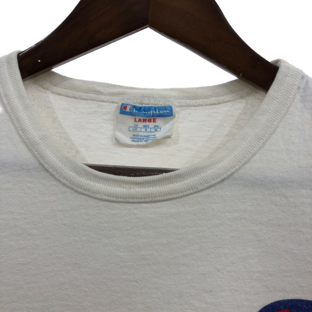 Champion(チャンピオン)のChampion チャンピオン ワンポイントロゴ 半袖Ｔシャツ ホワイト (メンズ LARGE) 中古 古着 Q6462 メンズのトップス(Tシャツ/カットソー(半袖/袖なし))の商品写真