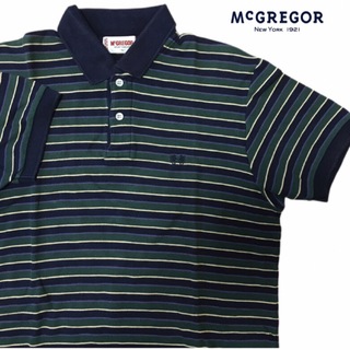 McGREGOR - マクレガー McGREGOR ポロシャツ ボーダー 鹿の子 半袖　刺繍ロゴ　L