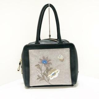 HANAE MORI(ハナエモリ) ハンドバッグ - ライトグレー×黒×マルチ フラワー(花)/刺繍 キャンバス×レザー